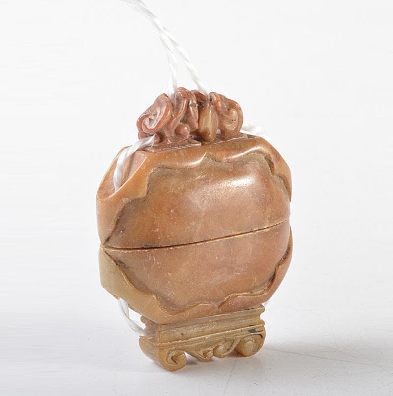 中国　玉石寿山石彫刻　印籠形　印材　書道具　篆刻　V　R6103