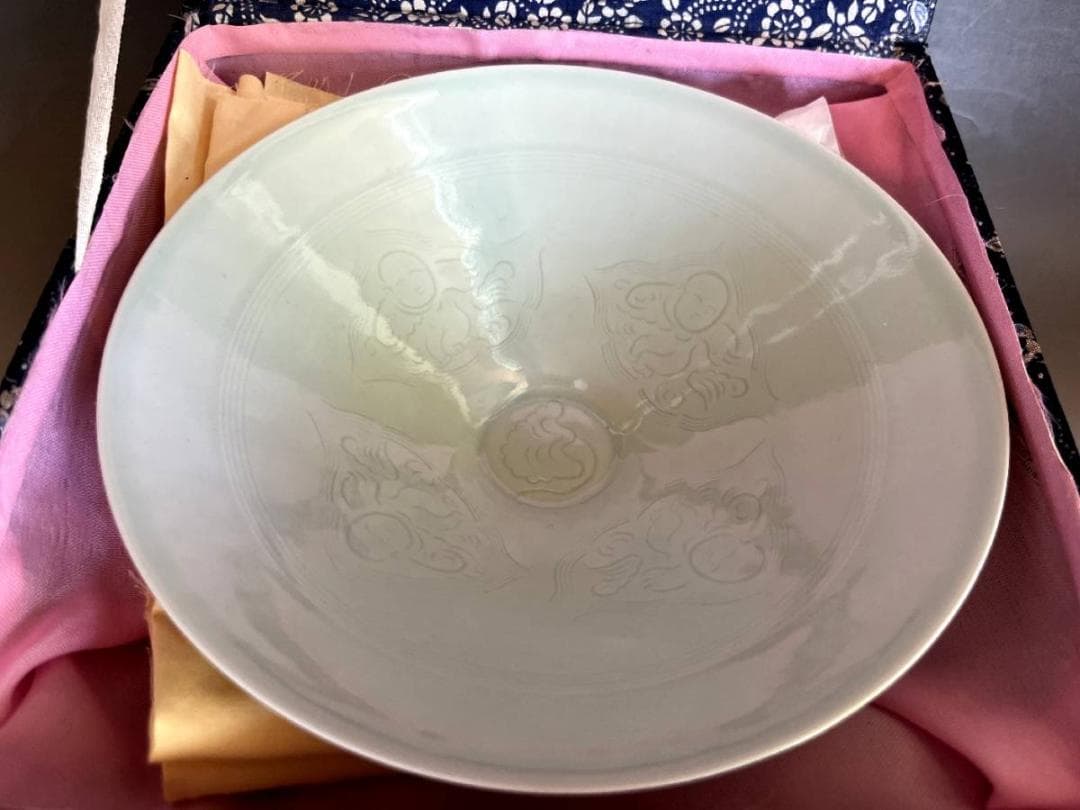 鉢■②中国名瓦 青磁平鉢 景徳鎮 人物絵 平茶碗 古玩 唐物時代物 骨董品■
