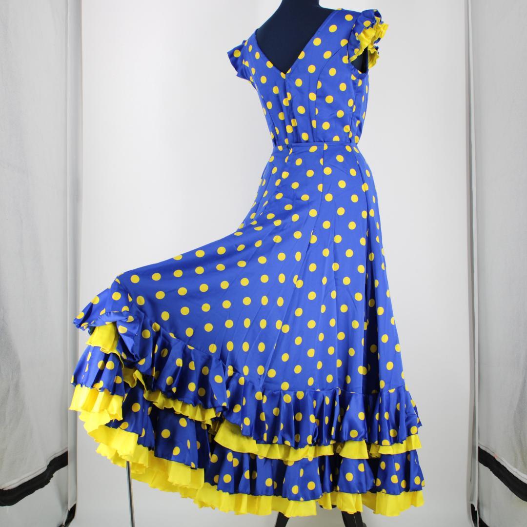 【フラメンコ衣装】ブルー×豪華ボランテ 上下セット ツーピース セットアップ 青