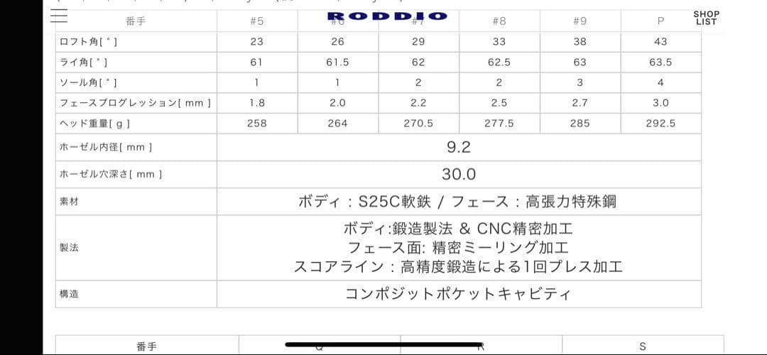 アイアンセット 5本 スチールキャビティバック　RODDIO