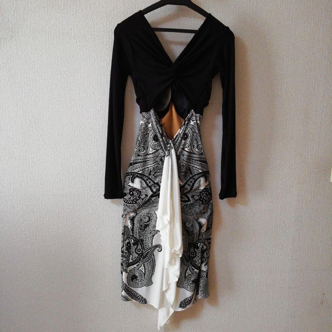 【社交ダンス】Chacottチャコット　白黒ペイズリー柄ワンピース　サイズS