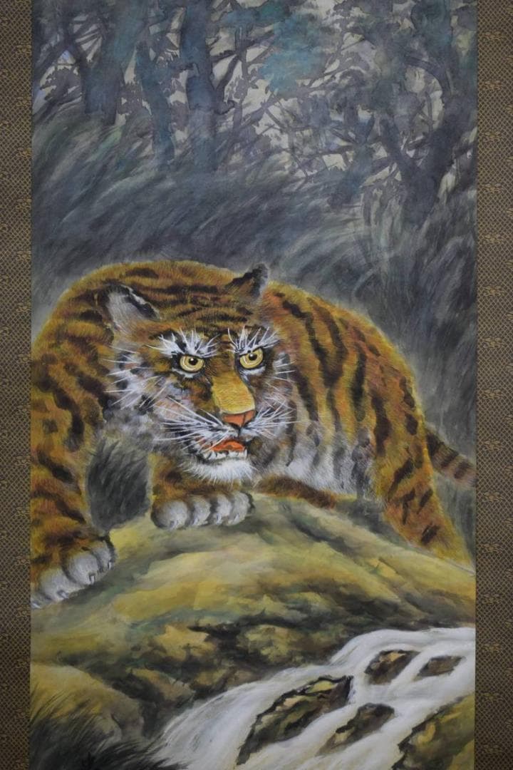 真作/忠於/猛虎図/桐共箱付/布袋屋掛軸HE-12