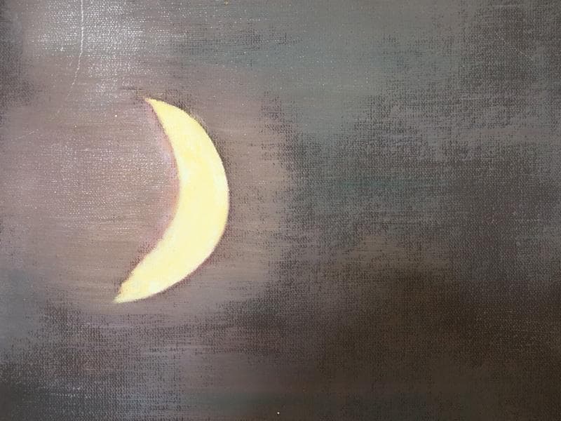 【値下げ】風景画　油絵　香月泰男　F6絵画　月星　額付き　手描き　肉筆