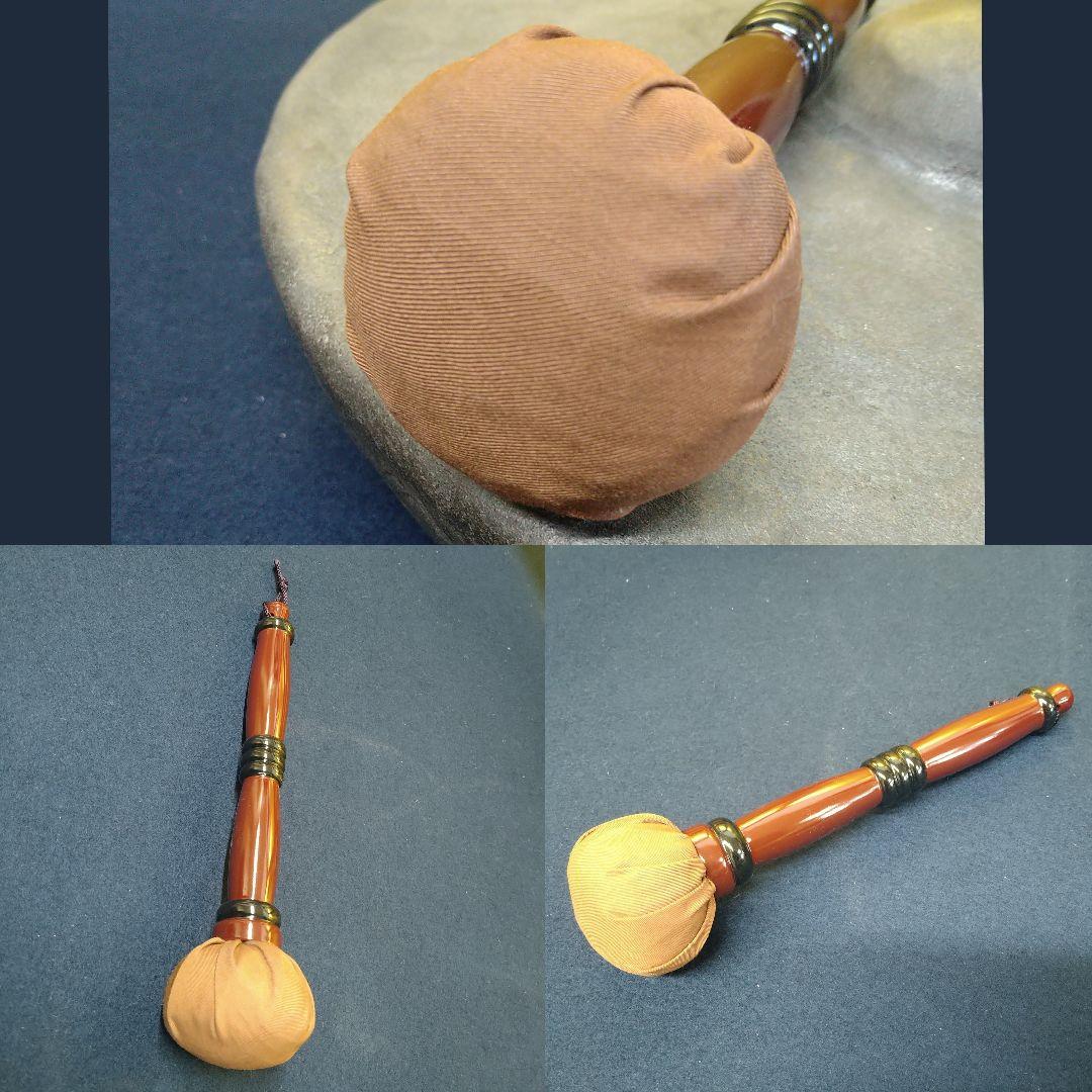 AJ51 茶道具 銅鑼 欅枠 木製 バチ バイ付未使用 茶事 鳴り物