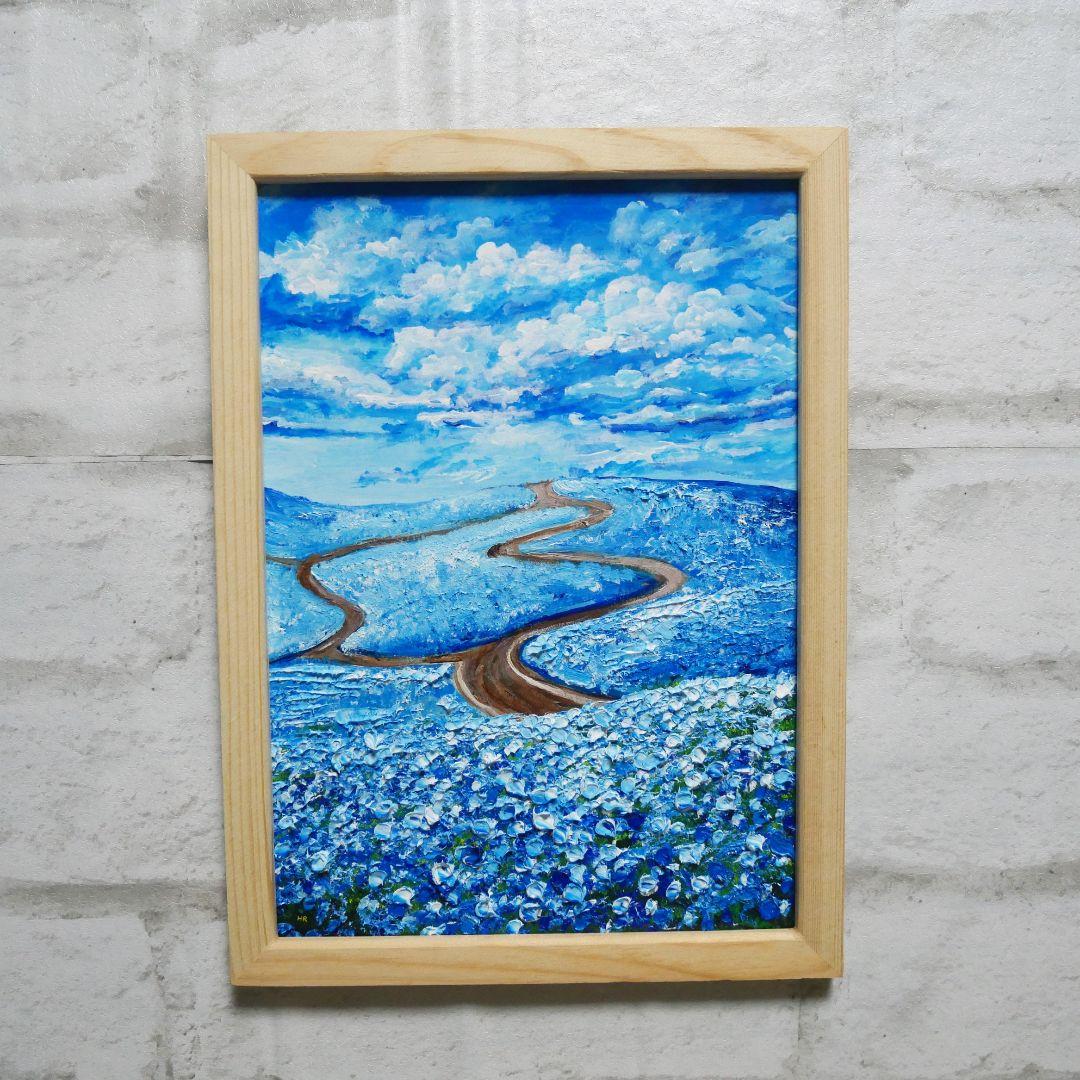 油絵 油彩 油彩画 絵 絵画 【青い丘の道】