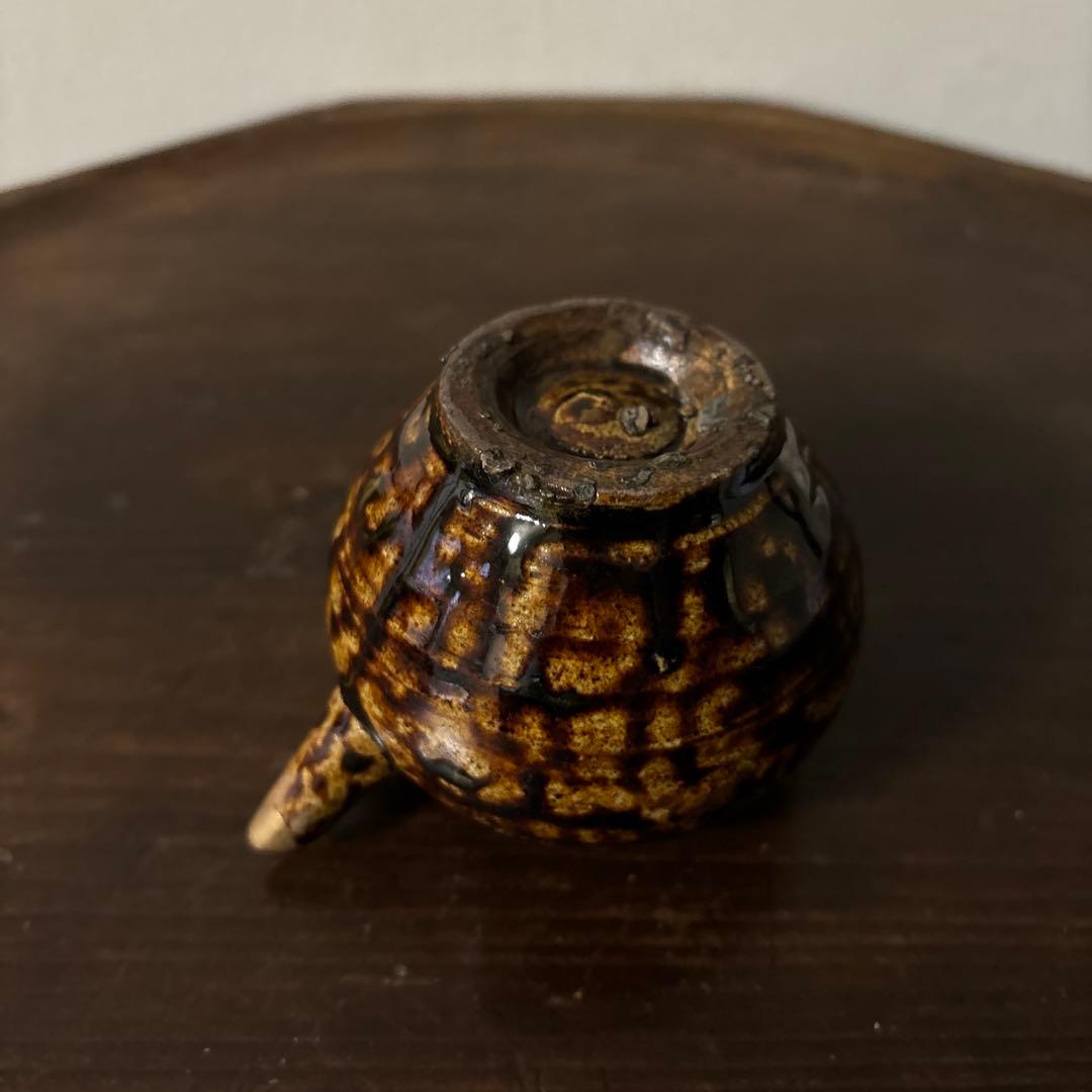 李朝飴釉薬蓋つき注ぎ口　酒器　煎茶　花入　アンティーク　古美術　骨董　　古美術