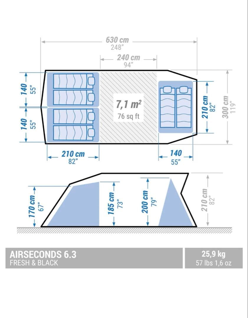 QUECHUA ケシュア エアーテント ２ルーム AIR SECONDS 6.3