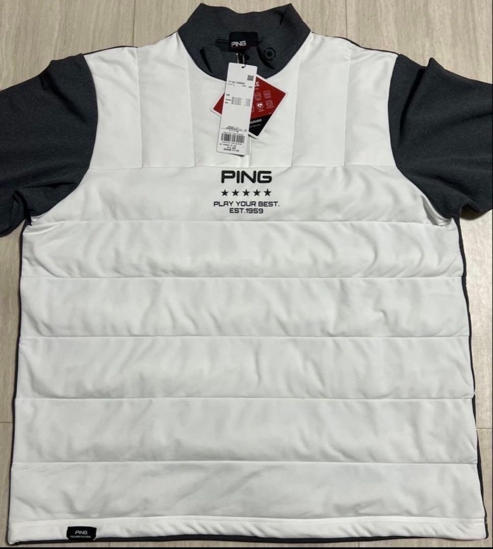 【新品・タグ付き】PING ハーフジップゴルフウェア　ホワイト×グレー　Lサイズ