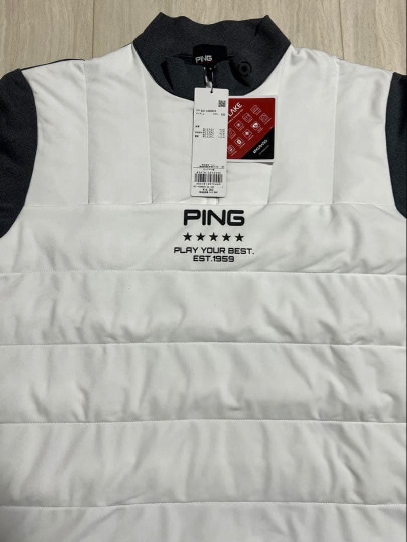 【新品・タグ付き】PING ハーフジップゴルフウェア　ホワイト×グレー　Lサイズ