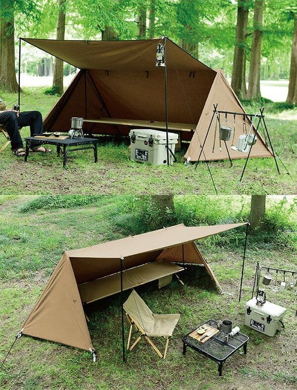 山善 テント バップテント タープ TC素材採用 インナーメッシュ付き ブラウン