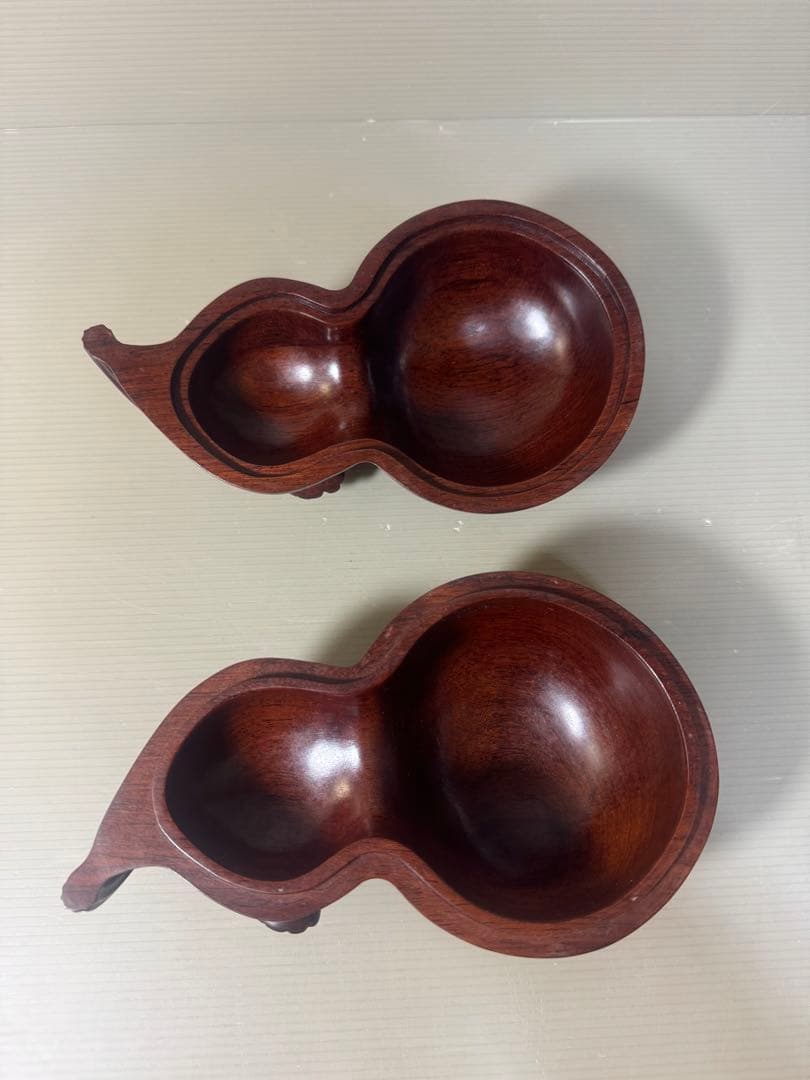 2469 中国　唐木紫檀製　瓢箪形　蓋物　置物　美品