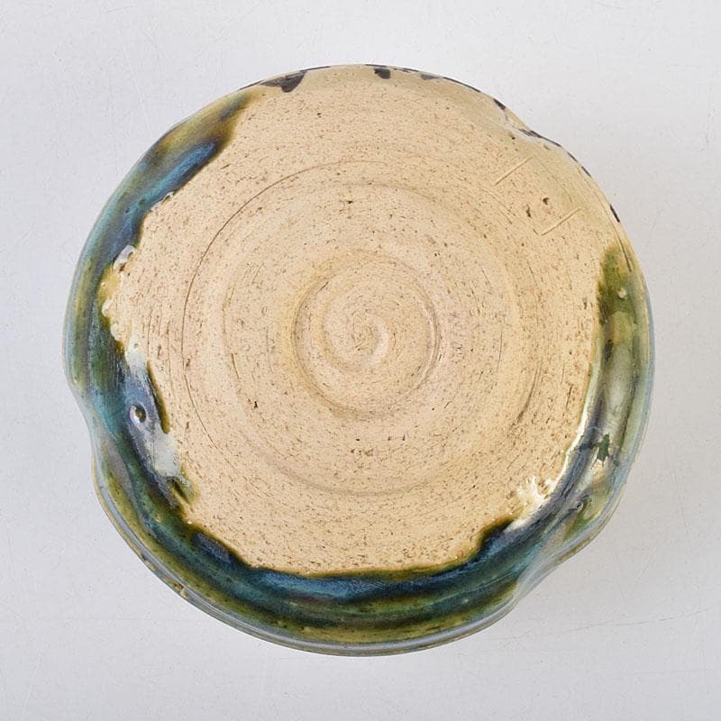 北大路魯山人作　織部焼　青織部　茶碗　銘「望雲」　清水公照極め箱　M　R9531