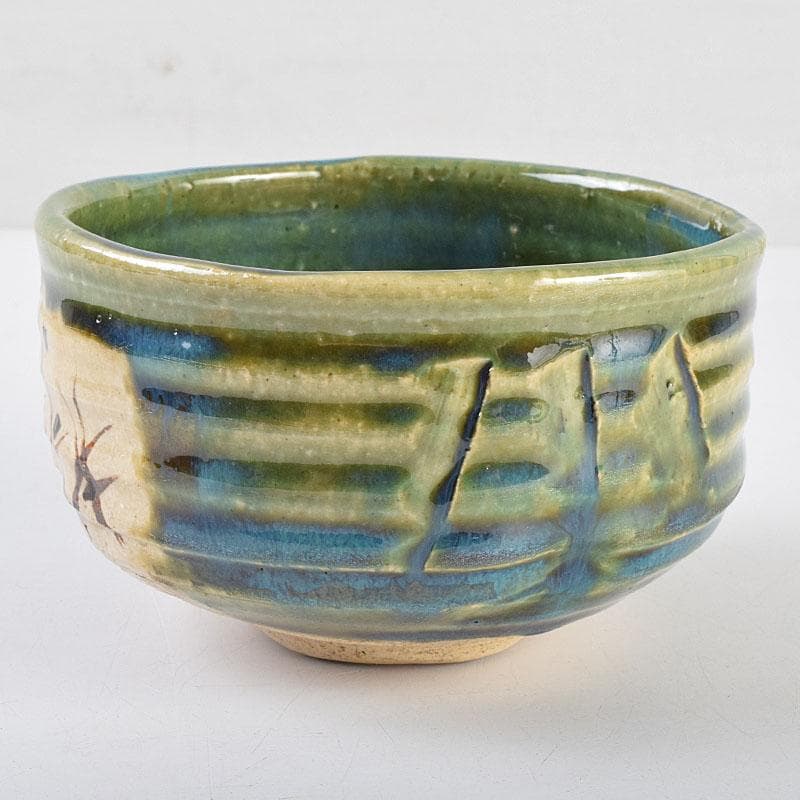 北大路魯山人作　織部焼　青織部　茶碗　銘「望雲」　清水公照極め箱　M　R9531