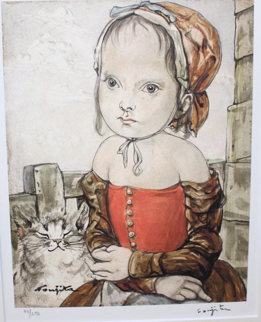 藤田嗣治 エスタンプリトグラフ「少女」 73/250