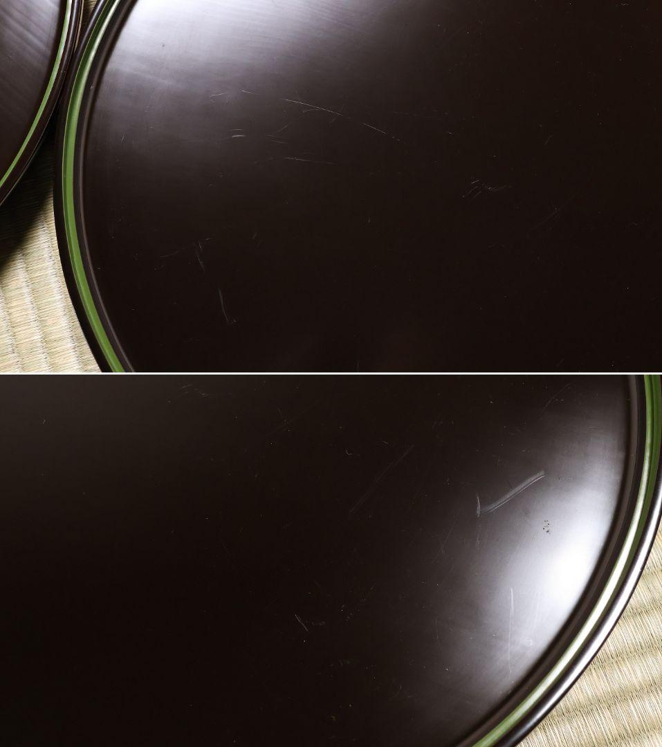 輪島塗 本堅地 黒塗 縁青漆 足付 丸膳 37.8cm 六客 木製【CM382