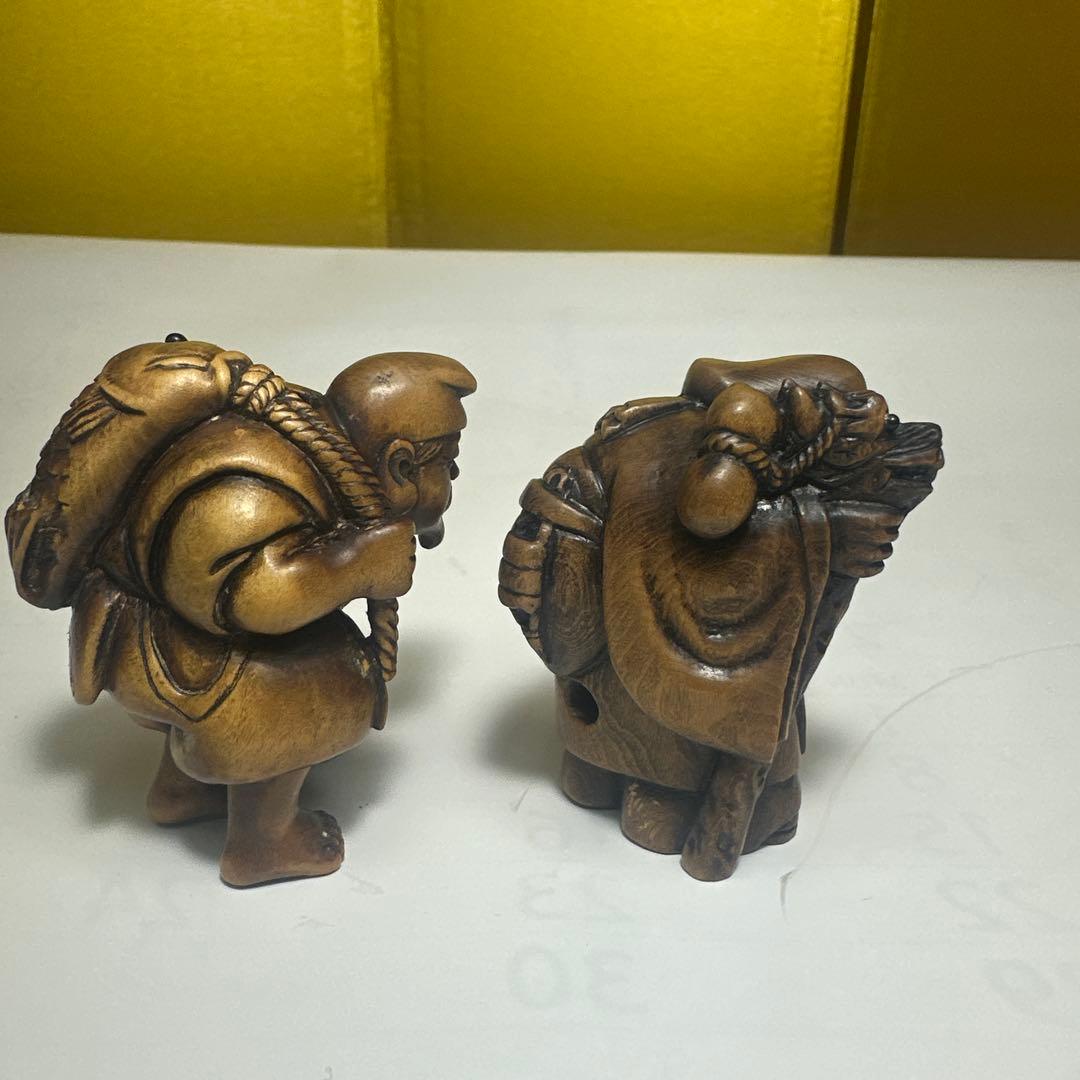 根付，木製 福の神 人形 2体セット