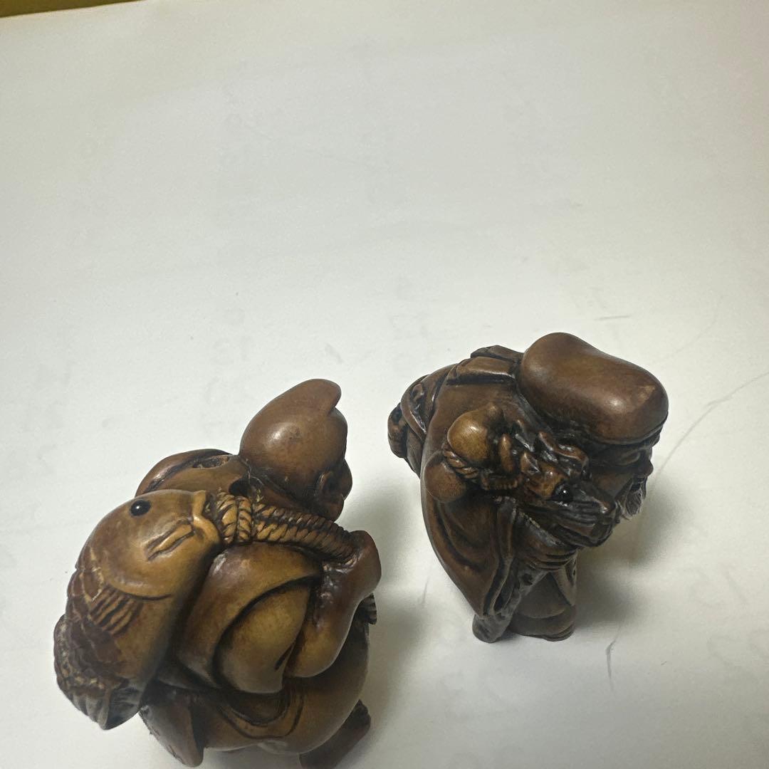 根付，木製 福の神 人形 2体セット