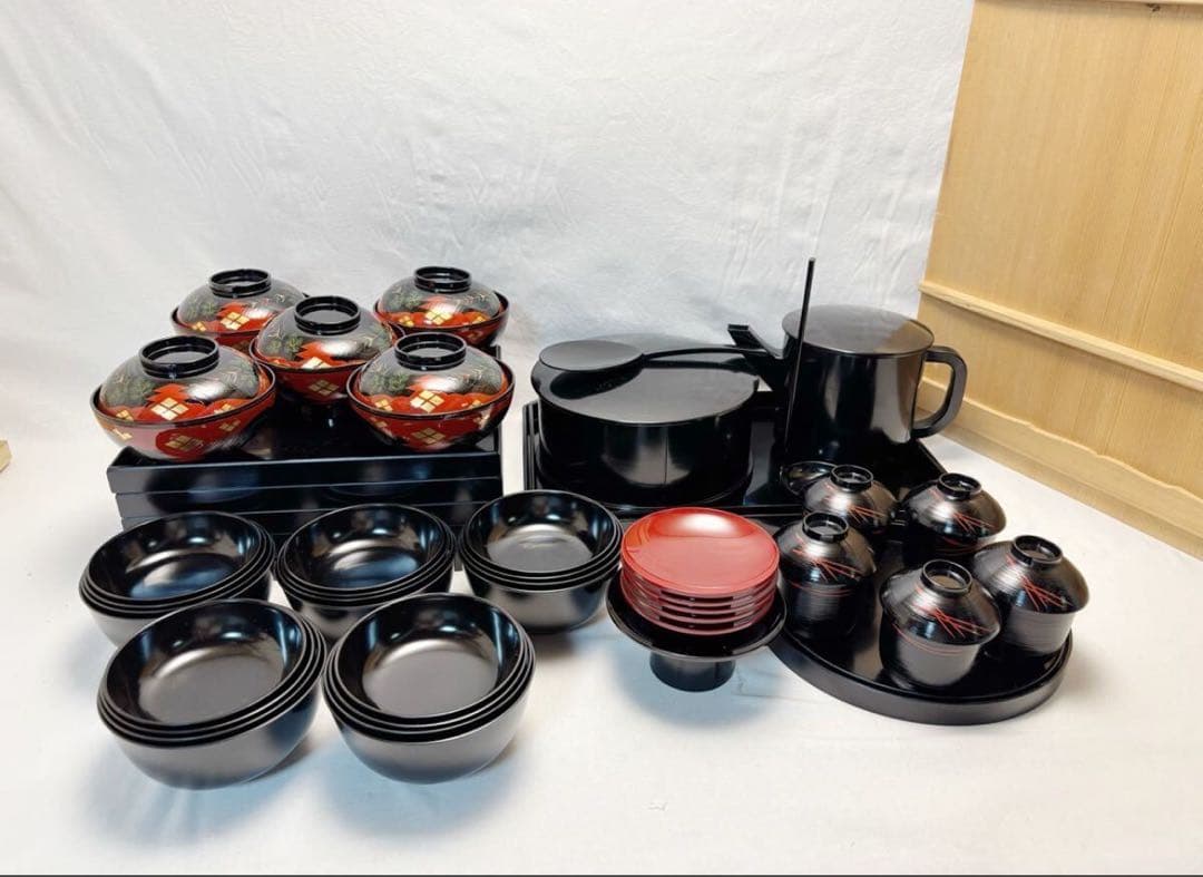 ほぼ未使用 懐石道具揃え 一式 黒塗 五客揃 茶道 利休形 共箱