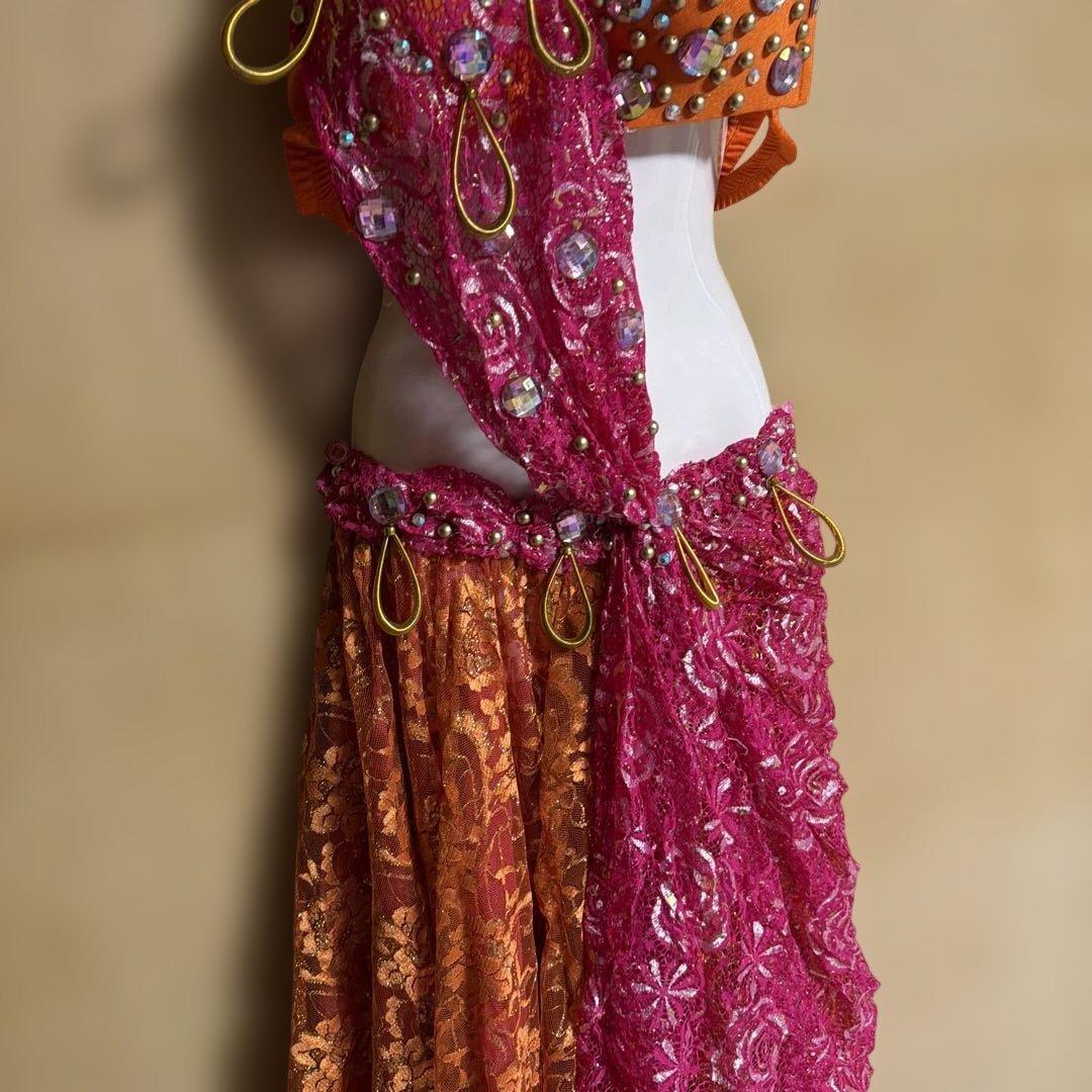 ベリーダンス セットアップ オレンジ ピンク