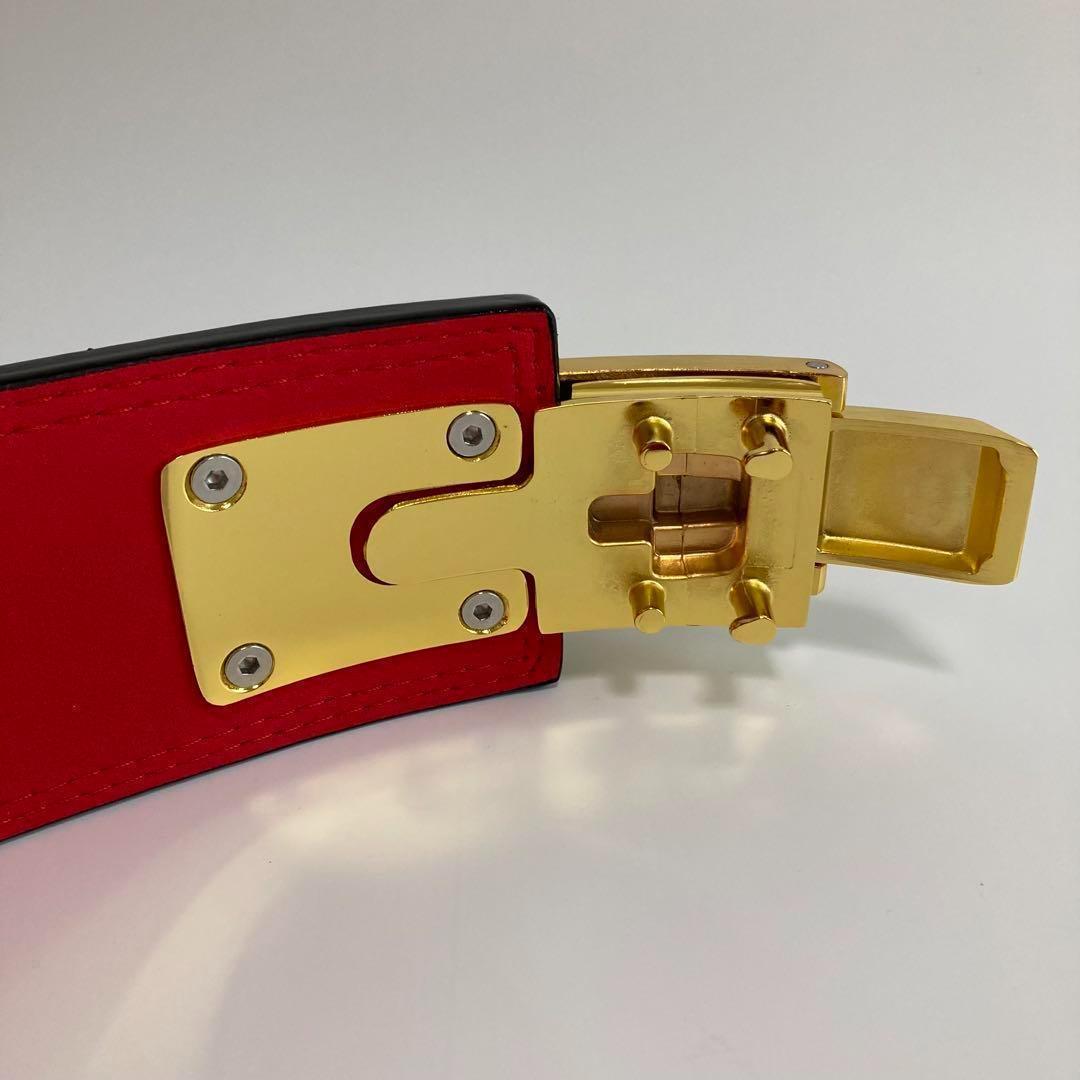 パワーベルト レバーアクション Mサイズ ワンタッチ可変式　黒×裏地赤×金