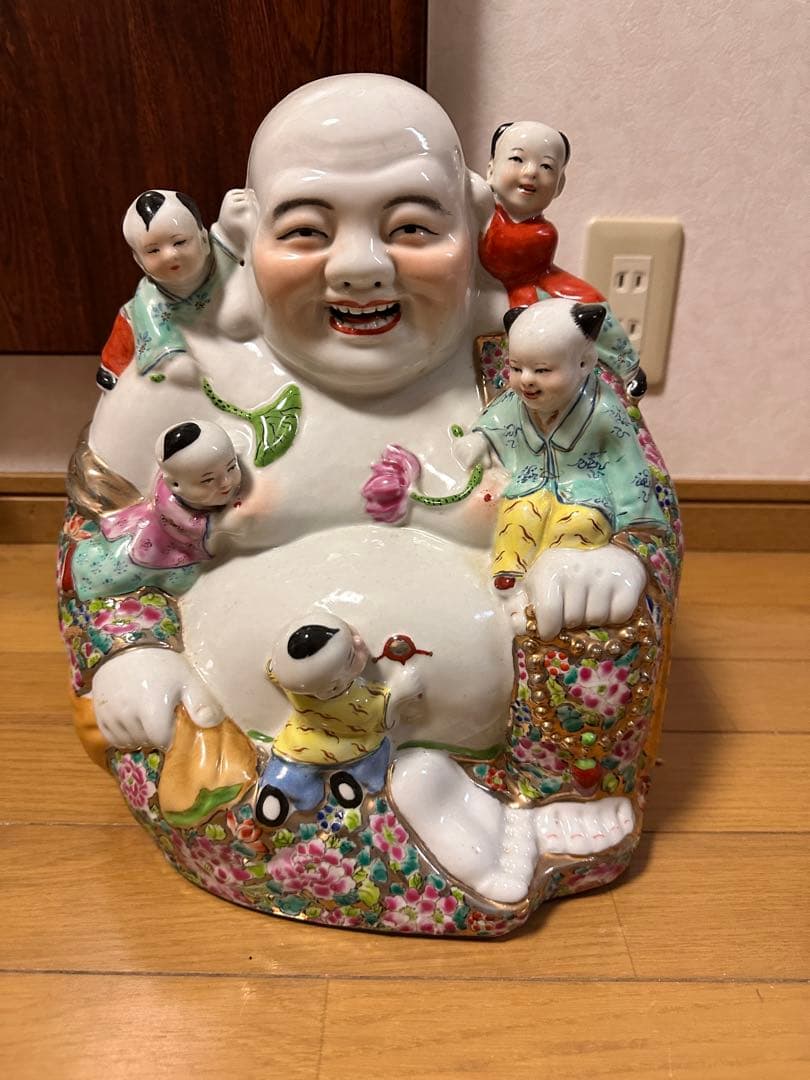 布袋像　五子登科　中国美術　陶器人形 アンティーク オブジェ 骨董品　縁起物