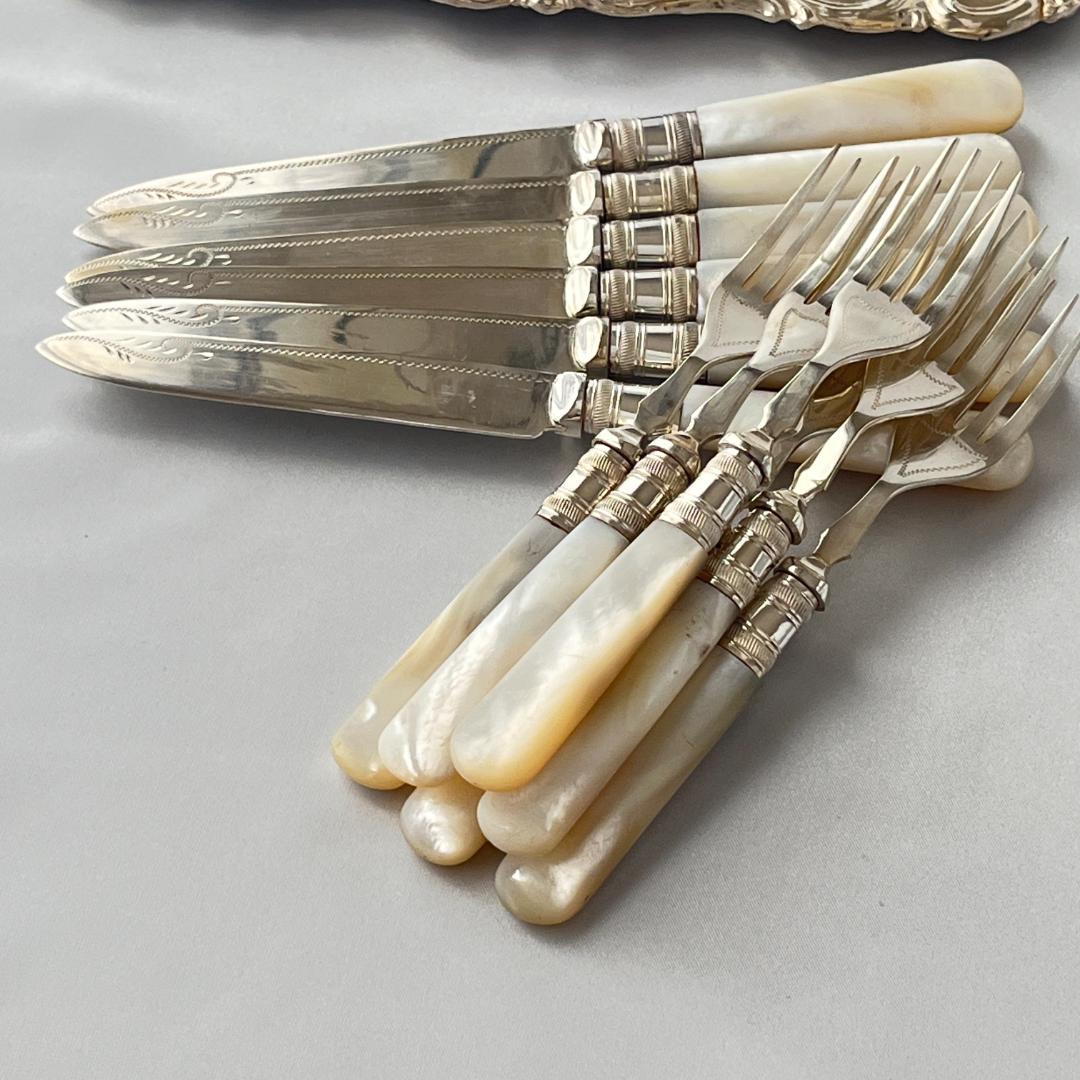 【英国 】【白蝶貝】ビクトリアン デザートセット12本 マザーオブパール ケース