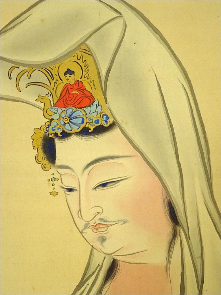 掛軸 箑城『白衣観世音立像図』仏画 絹本 肉筆 無地箱付 掛け軸 a11155