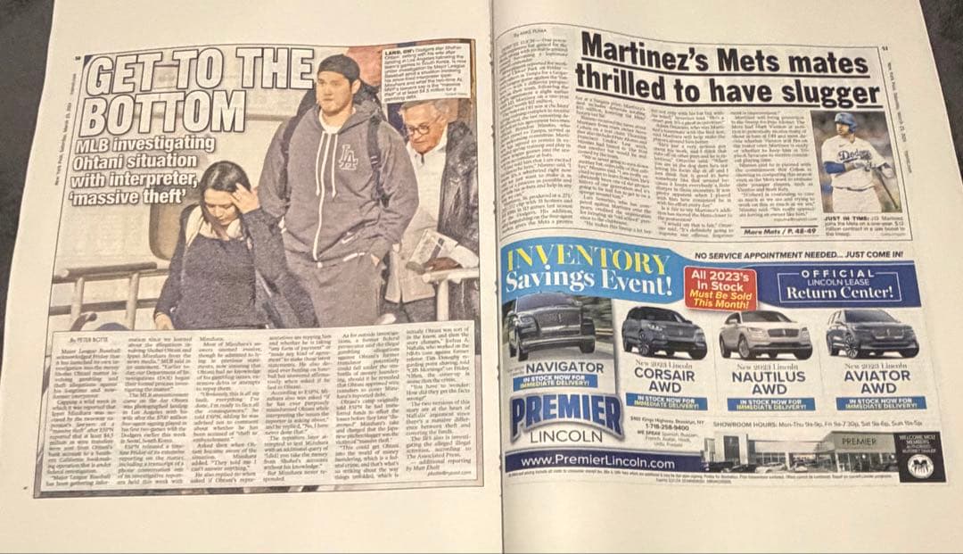 超貴重 New York Post ドジャース 大谷翔平 水原一平 スキャンダル