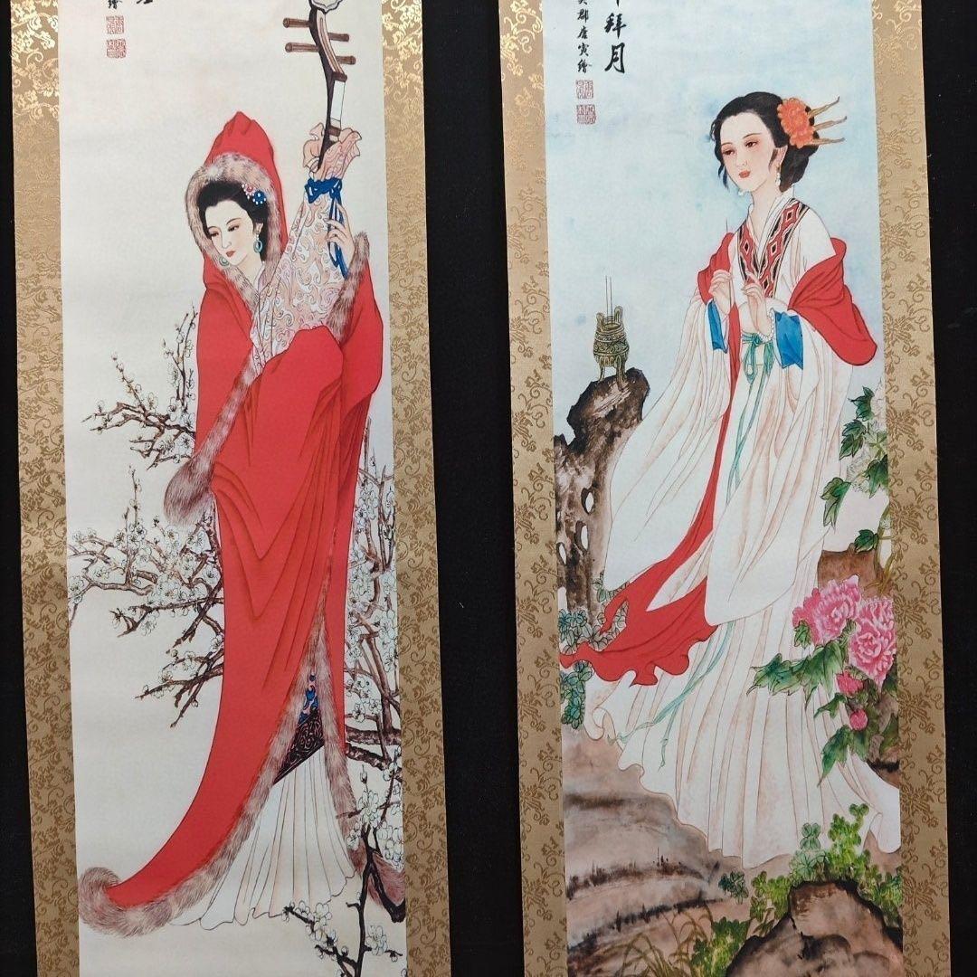 中国美術品・古代名家唐寅氏書画・水彩書画【四大美女】図・書画巨家・掛け軸・骨董