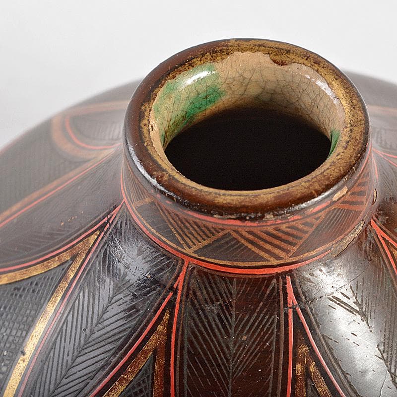 豊楽焼　鳳凰魚糸蒔絵　油壷　時代箱付　M　R5845