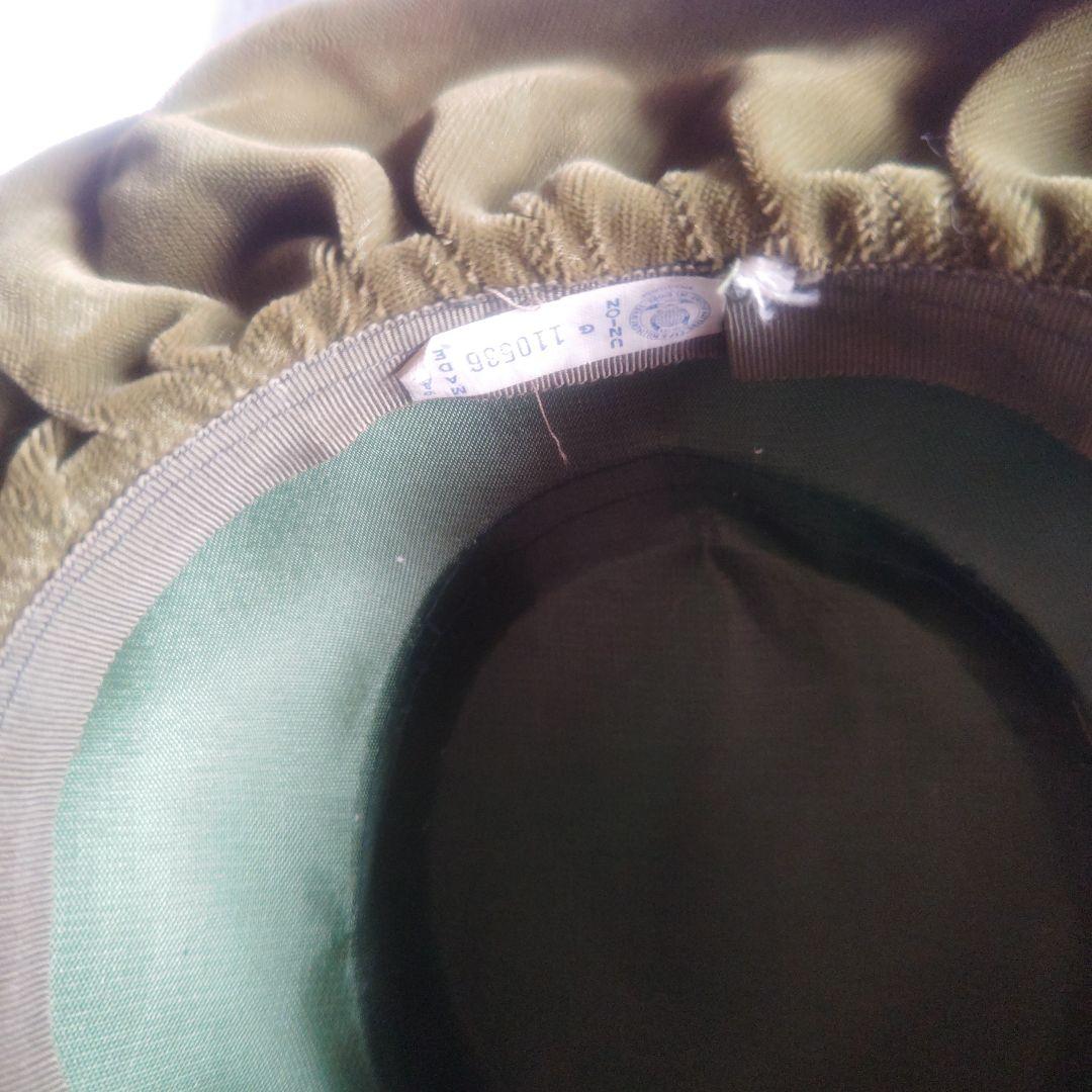 アンティーク　帽子　オリーブグリーン　ベルベット　グログランリボン