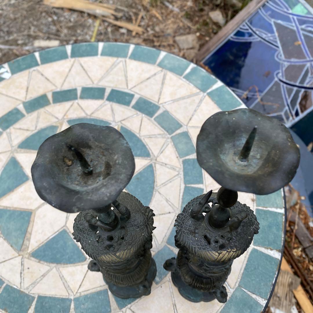 真鍮 蝋燭立て 燭台 ビンテージ 仏具 古道具 高さ31cm