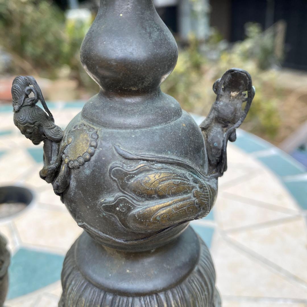 真鍮 蝋燭立て 燭台 ビンテージ 仏具 古道具 高さ31cm