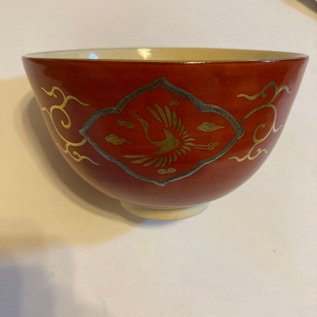 高台寺窯金襴手朱色茶碗