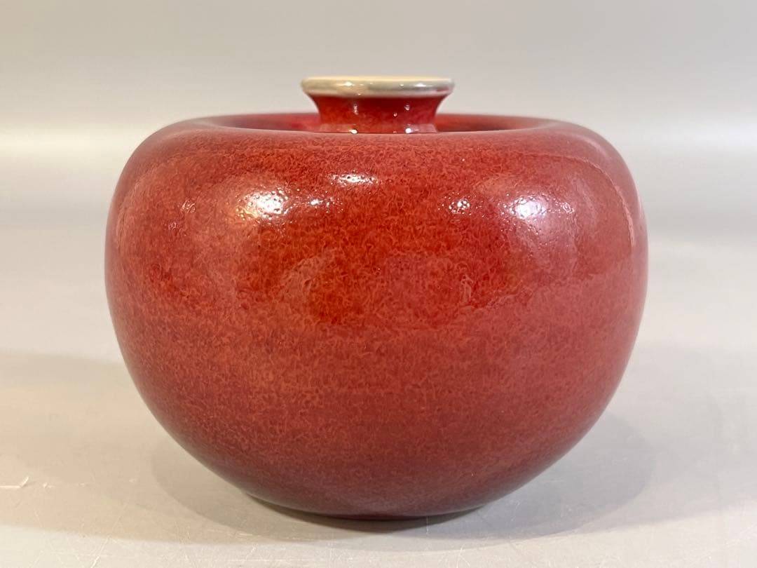 清時代 康熙年製 豆紅釉苹果尊・時代物・古陶磁・古賞物・旧家買出品