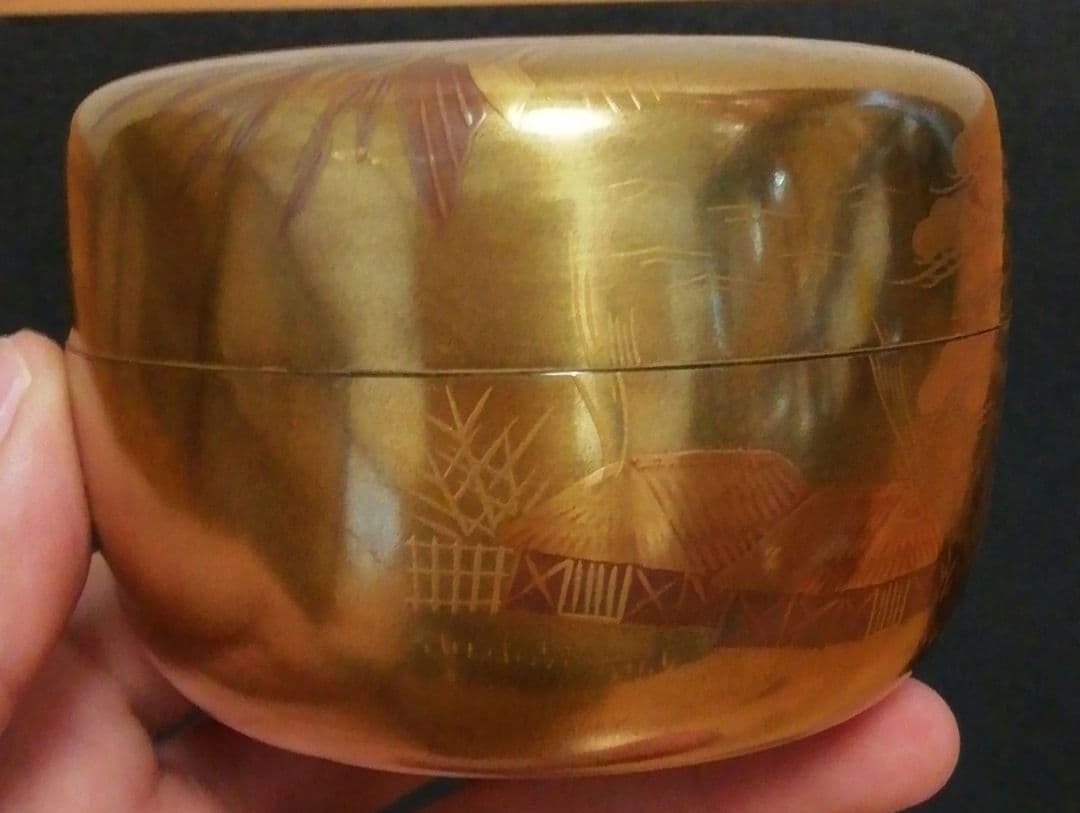 章作　蒔絵　塩釜　平棗　共箱　茶道具