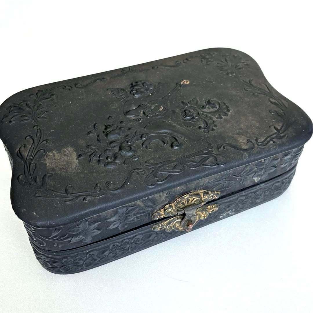 アンティーク　バニティセット　セルロイドボックス　天使と薔薇　百合