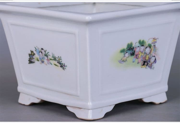 景徳鎮 粉彩四方童子図花鉢 多肉菖蒲盆栽 植木鉢 小品盆栽鉢 大品盆栽鉢