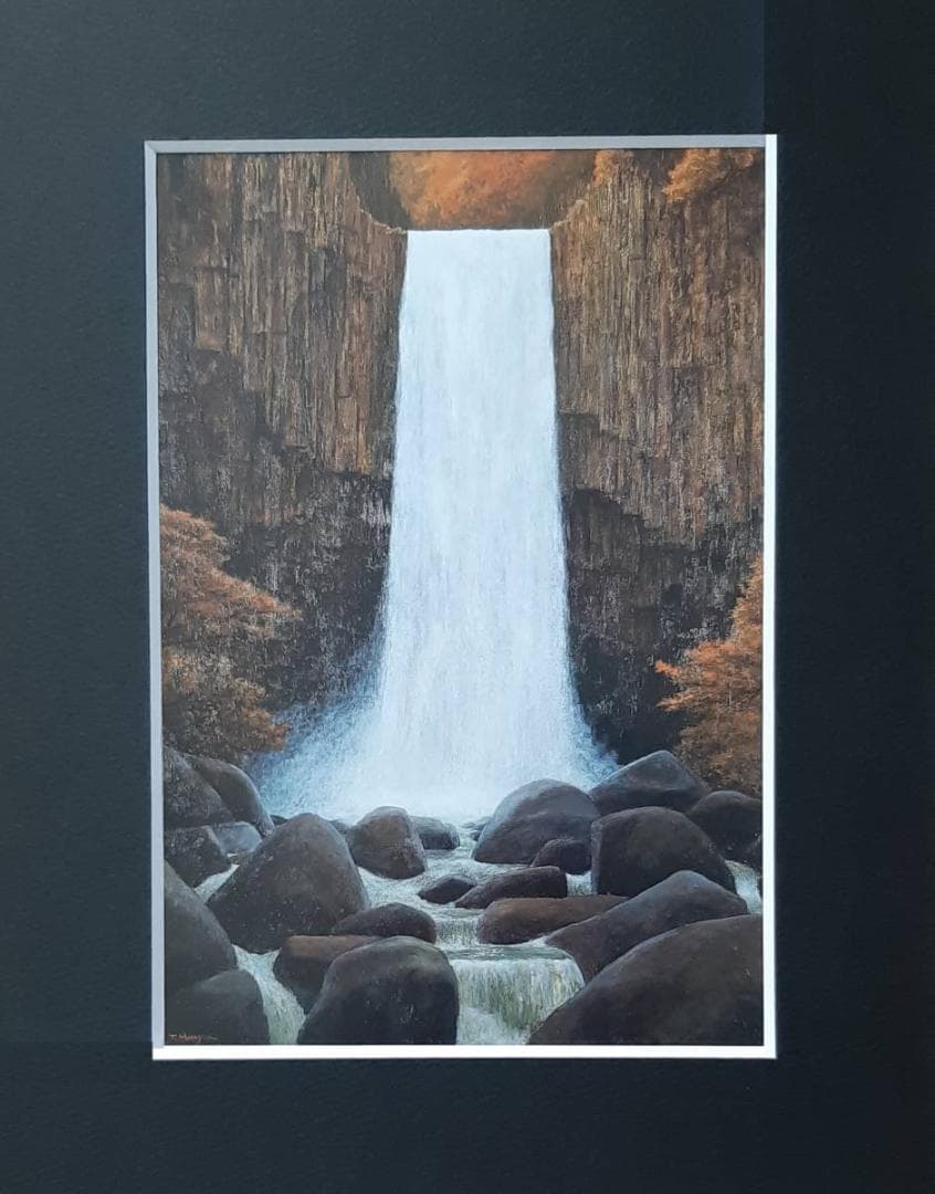 村山孝夫、「滝(苗名滝)」、希少画集の額装画、四季、風景、人気作品