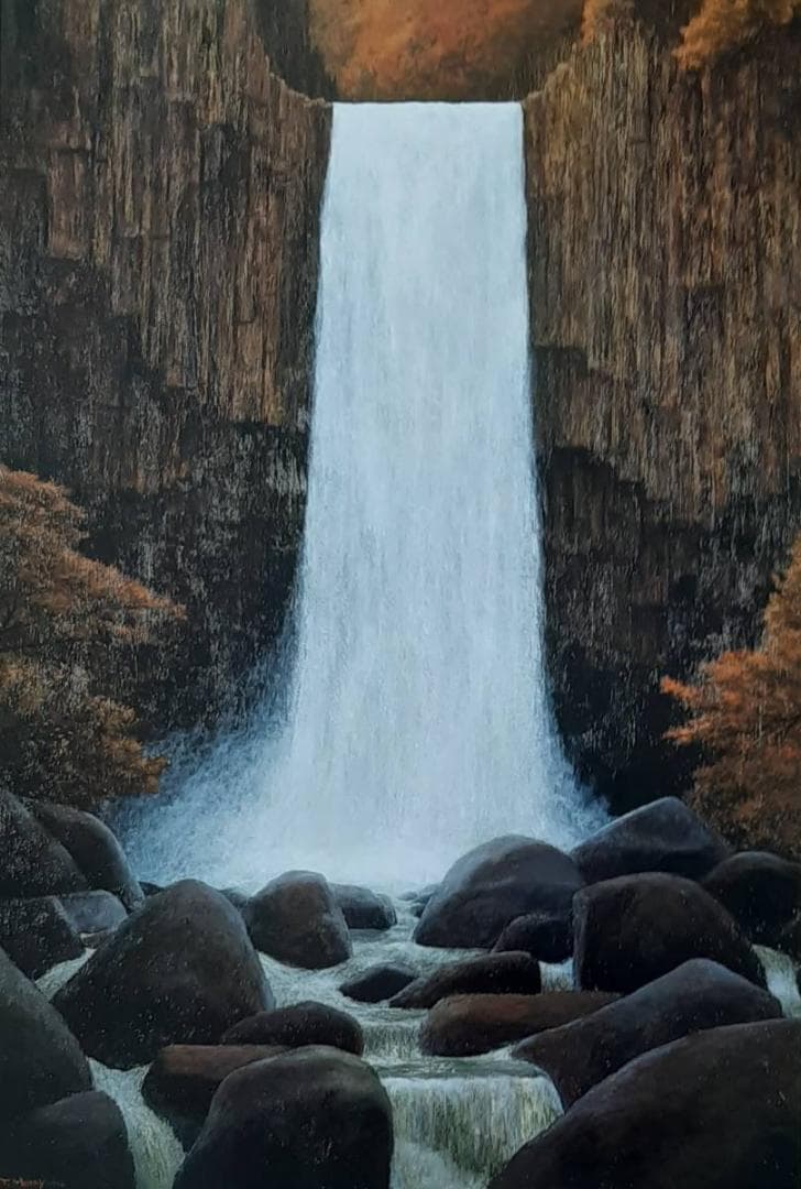 村山孝夫、「滝(苗名滝)」、希少画集の額装画、四季、風景、人気作品