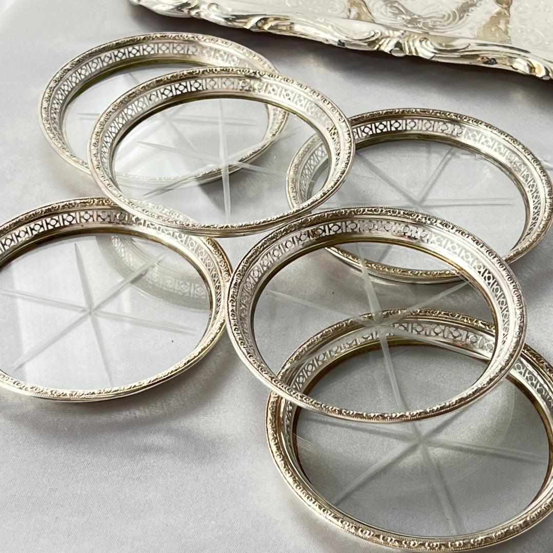 【Webster】【純銀 / ガラス】 透かしのコースター 6枚 スターリング