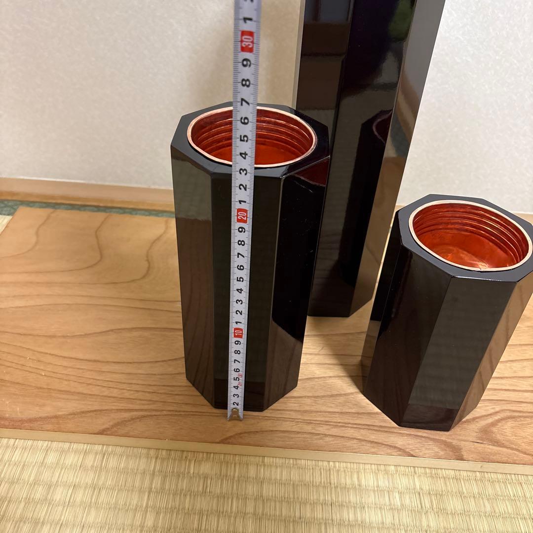 75 美品　短三管筒　3本セット　溜塗り　華道　格花　花器