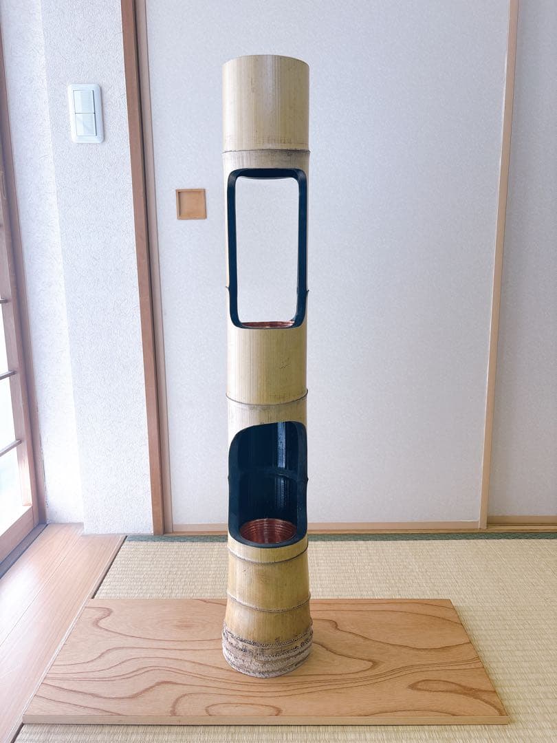 50 美品　根付き　三重切り　三重切　 生け花　生花　竹花入れ　竹筒　華道具