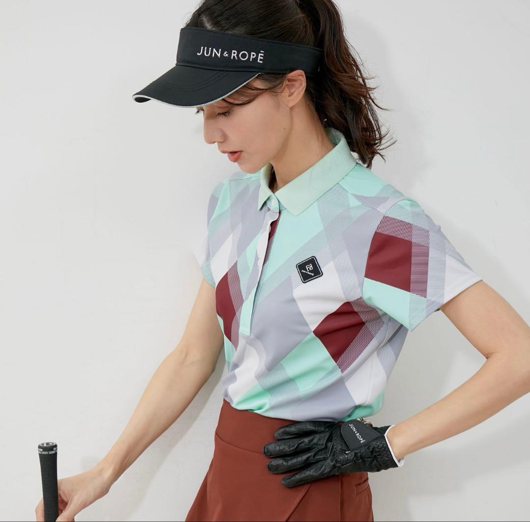 新品未使用 JUN&ROPE UV接触冷感マルチアーガイル柄ポロ半袖プルオーバー