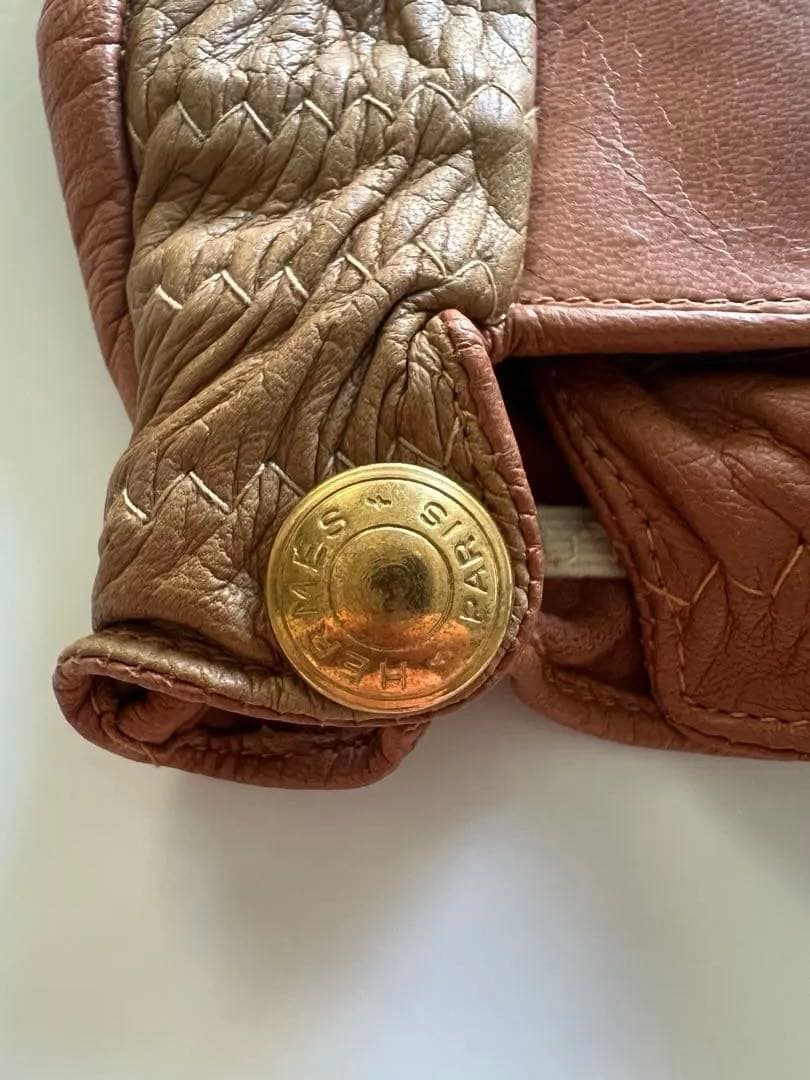 HERMES ブラウン レザー グローブ
