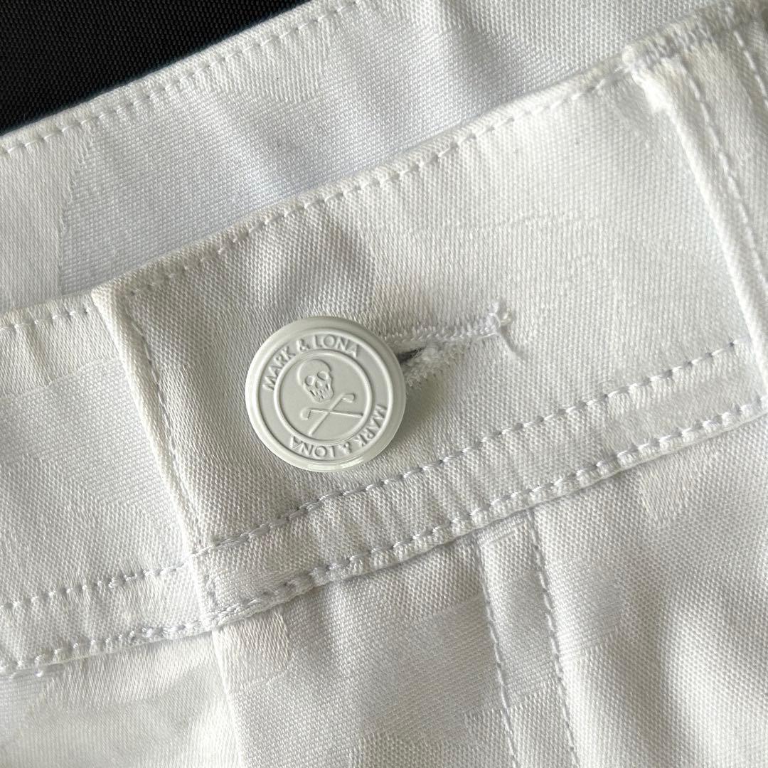 マークアンドロナ 2023年モデル 総柄 ジャカード パンツ レザーロゴ 白