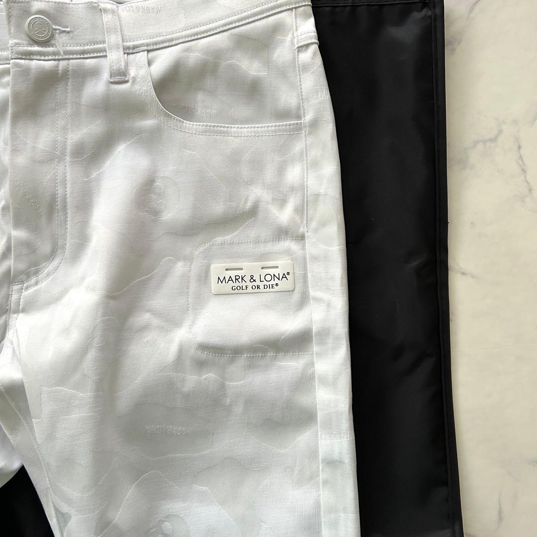 マークアンドロナ 2023年モデル 総柄 ジャカード パンツ レザーロゴ 白