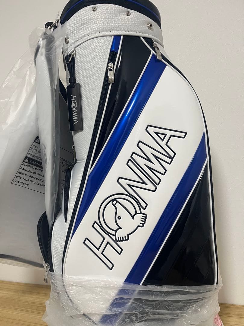 新品 HONMA ゴルフキャディバッグ ホワイト ブラック/ブルー プロ譲渡品