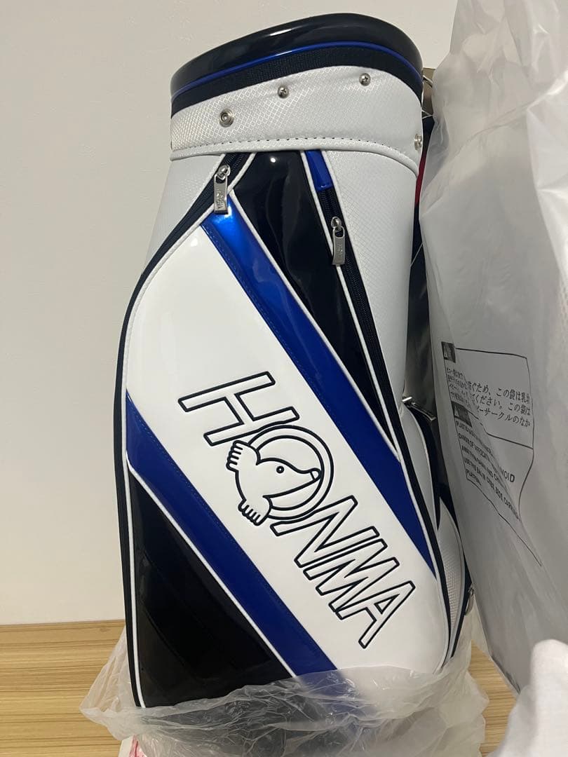 新品 HONMA ゴルフキャディバッグ ホワイト ブラック/ブルー プロ譲渡品