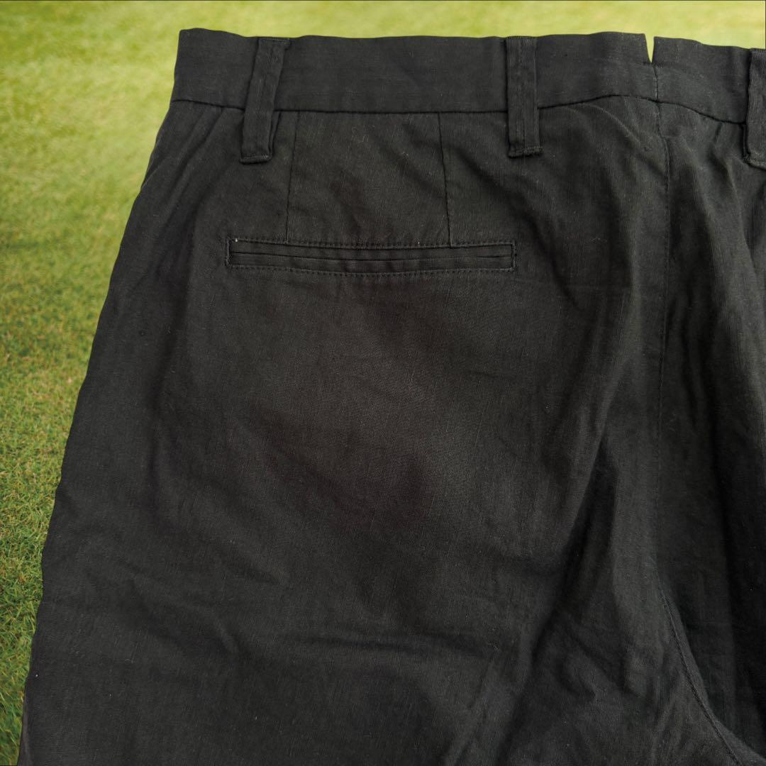 リネン混　ブリーフィング　ハーフパンツ　短パン　M 黒　ブラック　ゴルフ